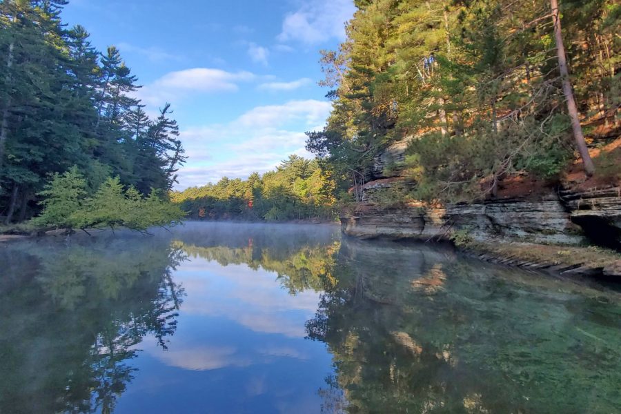 Calm river between bluffs