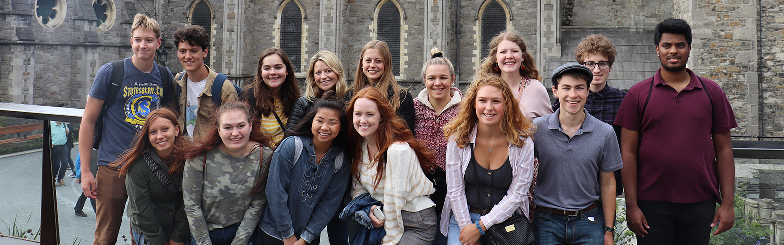 Summer Launch students pose infront of medieval building
